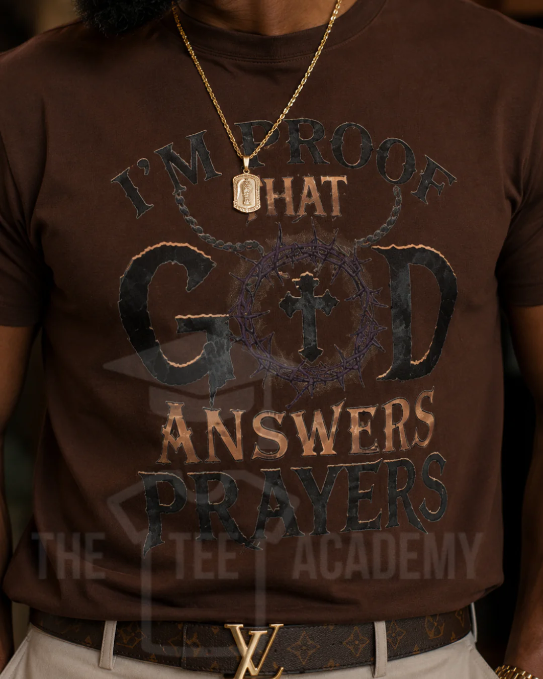 (Black/Tan) Proof God Works- Matte Clear Film Screen Print Transfer - Image 2